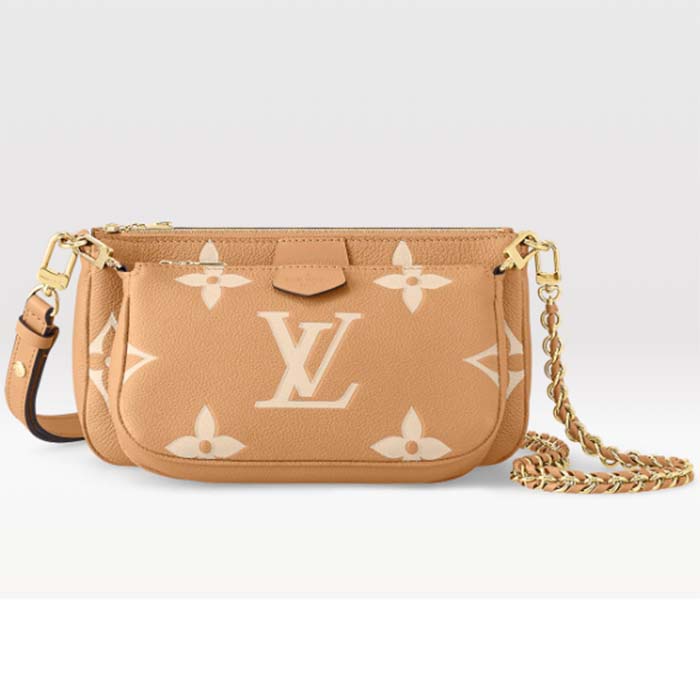 Louis Vuitton LV Women Multi Pochette Accessoires Beige Monogram Empreinte Embossed Grained Cowhide