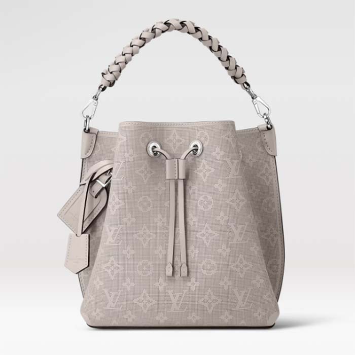 Louis Vuitton LV Women Muria Bucket Bag Gray Mahina Perforated Calfskin Leather