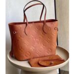 Louis Vuitton LV Women Neverfull MM Tote Brown Embossed Cowhide Leather - Image 2