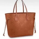 Louis Vuitton LV Women Neverfull MM Tote Brown Embossed Cowhide Leather
