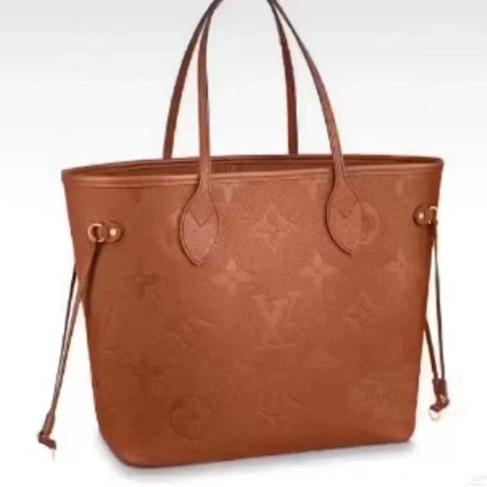 Louis Vuitton LV Women Neverfull MM Tote Brown Embossed Cowhide Leather