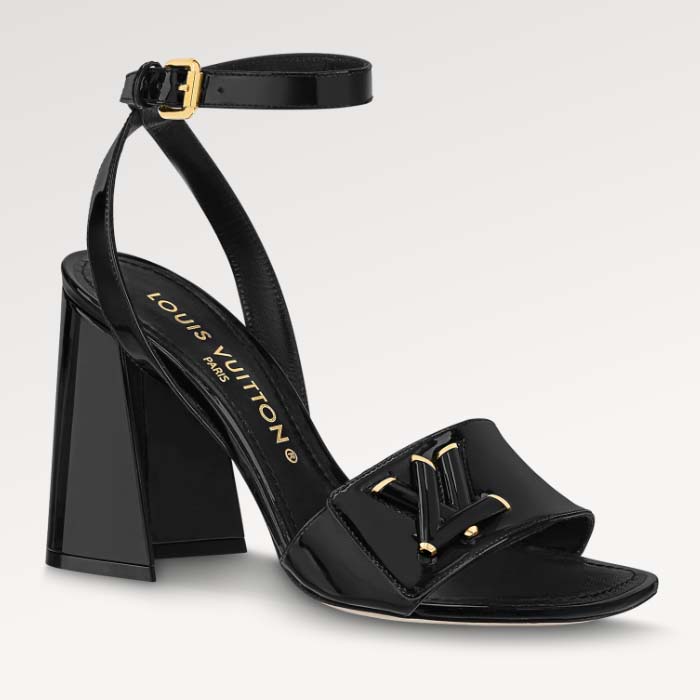 Louis Vuitton LV Women Shake Sandal Black Patent Calf Leather 9.5 Cm Heel