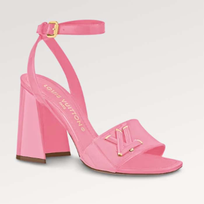 Louis Vuitton LV Women Shake Sandal Pink Patent Calf Leather 9.5 Cm Heel