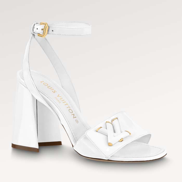 Louis Vuitton LV Women Shake Sandal White Patent Calf Leather 9.5 Cm Heel