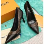Louis Vuitton LV Women Signature Pump Black Calf Leather Patent Monogram Canvas 9.5 Cm Heel - Image 5