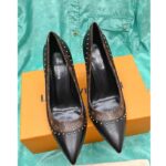 Louis Vuitton LV Women Signature Pump Black Calf Leather Patent Monogram Canvas 9.5 Cm Heel - Image 4