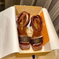 Louis Vuitton LV Women Silhouette Sandal Cacao Brown Patent Monogram Canvas Leather (8)