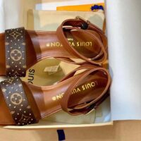 Louis Vuitton LV Women Silhouette Sandal Cacao Brown Patent Monogram Canvas Leather (8)