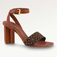 Louis Vuitton LV Women Silhouette Sandal Cacao Brown Patent Monogram Canvas Leather (8)