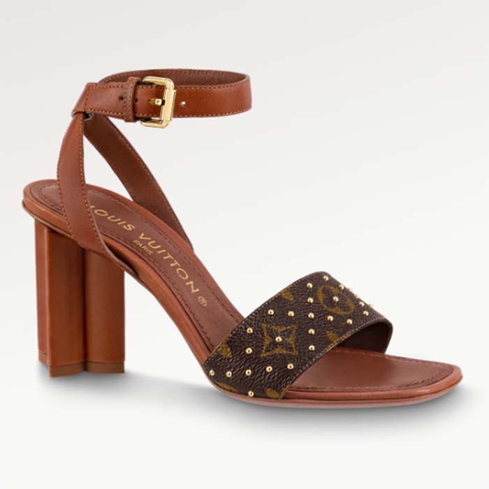 Louis Vuitton LV Women Silhouette Sandal Cacao Brown Patent Monogram Canvas Leather