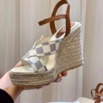 Louis Vuitton LV Women Starboard Wedge Sandal Natural Damier Azur Canvas Calf Leather - immagine 5