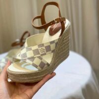 Louis Vuitton LV Women Starboard Wedge Sandal Natural Damier Azur Canvas Calf Leather (6)