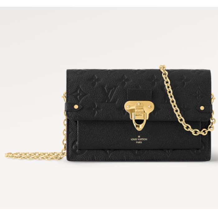 Louis Vuitton LV Women Vavin Chain Wallet Black Embossed Cowhide Leather