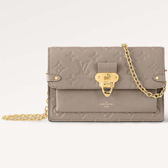 Louis Vuitton LV Women Vavin Chain Wallet Tourterelle Gray Embossed Cowhide Leather