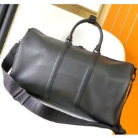 Louis Vuitton Unisex Keepall Bandoulière 50 Travel Bag Black LV Aerogram Cowhide Leather (20)