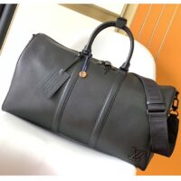 Louis Vuitton Unisex Keepall Bandoulière 50 Travel Bag Black LV Aerogram Cowhide Leather (20)