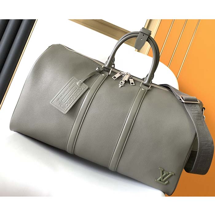 Louis Vuitton Unisex Keepall Bandoulière 50 Travel Bag Khaki LV Aerogram Cowhide Leather (14)