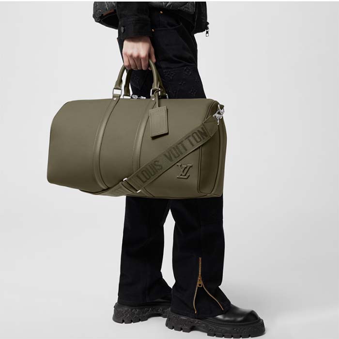Louis Vuitton Unisex Keepall Bandoulière 50 Travel Bag Khaki LV Aerogram Cowhide Leather (2)