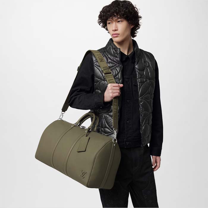 Louis Vuitton Unisex Keepall Bandoulière 50 Travel Bag Khaki LV Aerogram Cowhide Leather (3)
