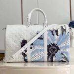 Louis Vuitton Unisex LV x YK Bandoulière Keepall 50 White Taurillon Monogram Cowhide Psychedelic Flower - immagine 3