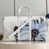 Louis Vuitton Unisex LV x YK Bandoulière Keepall 50 White Taurillon Monogram Cowhide Psychedelic Flower (9)