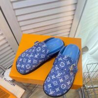 Louis Vuitton Women LV Cosy Flat Comfort Clog Blue Monogram Denim Adjustable Strap (4)