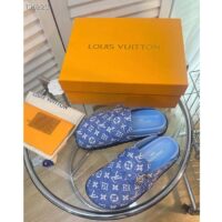 Louis Vuitton Women LV Cosy Flat Comfort Clog Blue Monogram Denim Adjustable Strap (4)