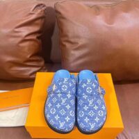 Louis Vuitton Women LV Cosy Flat Comfort Clog Blue Monogram Denim Adjustable Strap (4)