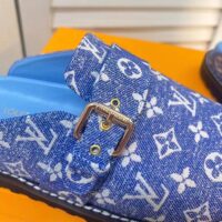 Louis Vuitton Women LV Cosy Flat Comfort Clog Blue Monogram Denim Adjustable Strap (4)