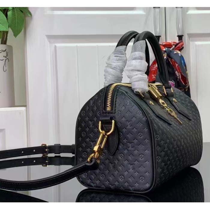Louis Vuitton Women LV Speedy Bandouliere 20 Handbag Black Calfskin Double Zip (1)
