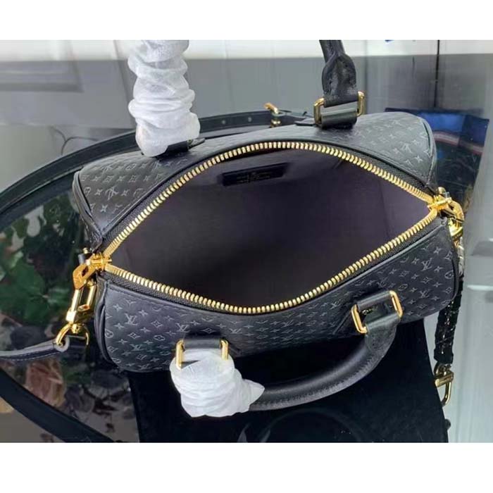 Louis Vuitton Women LV Speedy Bandouliere 20 Handbag Black Calfskin Double Zip (2)