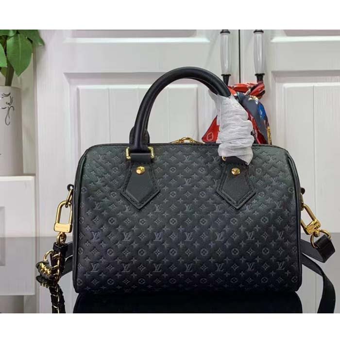 Louis Vuitton Women LV Speedy Bandouliere 20 Handbag Black Calfskin Double Zip (3)