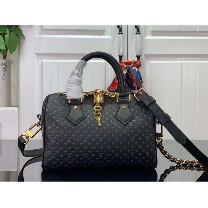 Louis Vuitton Women LV Speedy Bandouliere 20 Handbag Black Calfskin Double Zip (7)