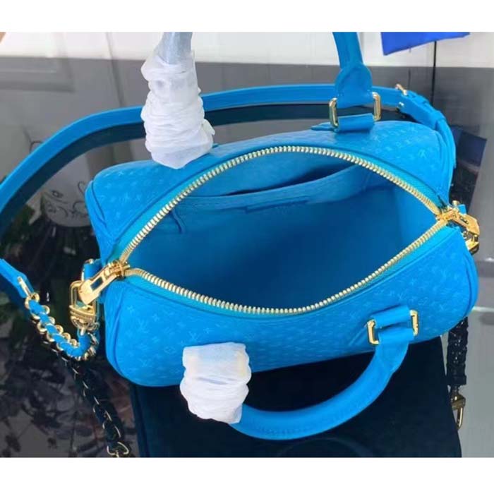 Louis Vuitton Women LV Speedy Bandouliere 20 Handbag Blue Calfskin Double Zip (1)