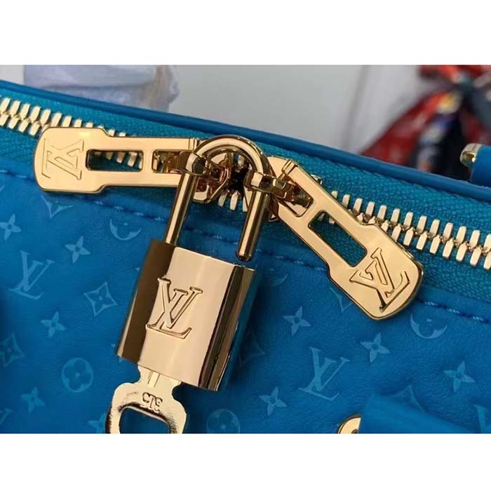 Louis Vuitton Women LV Speedy Bandouliere 20 Handbag Blue Calfskin Double Zip (10)