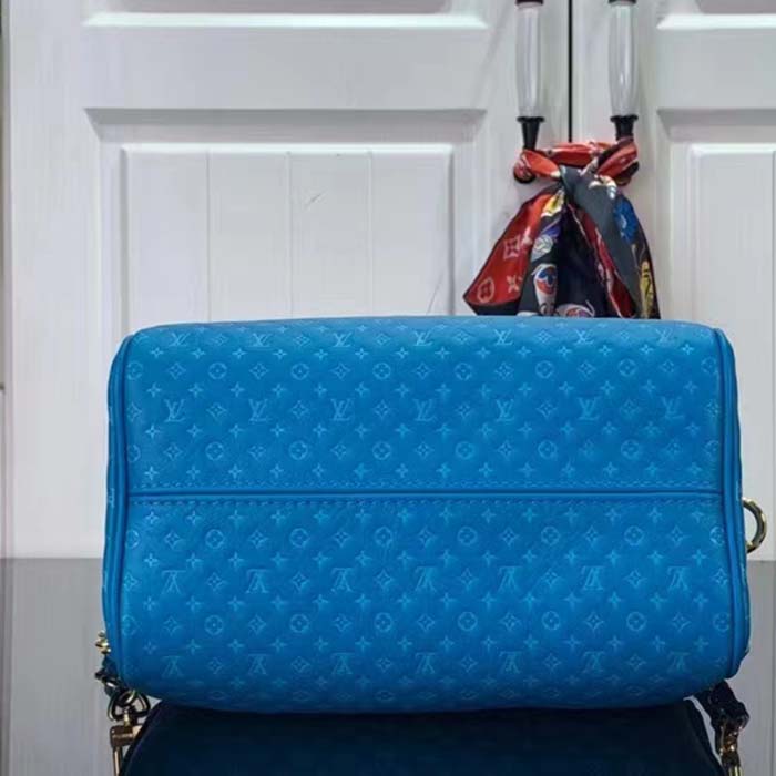 Louis Vuitton Women LV Speedy Bandouliere 20 Handbag Blue Calfskin Double Zip (5)