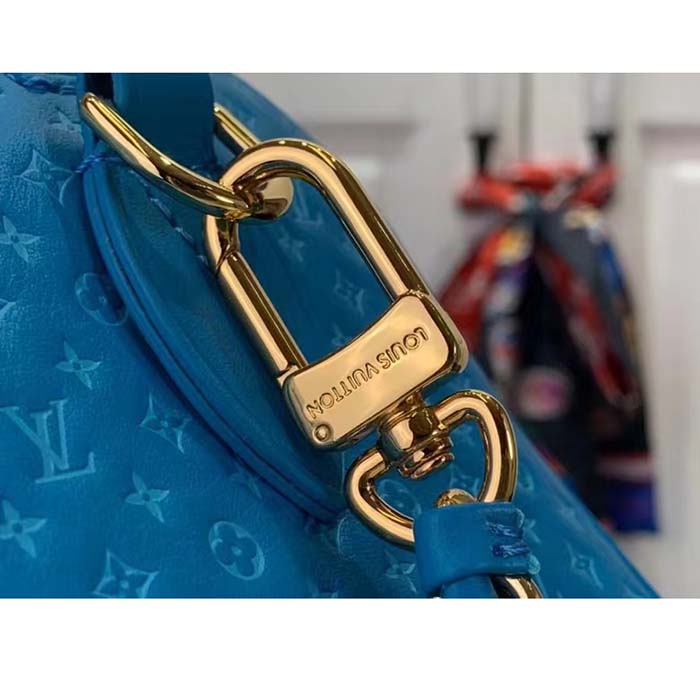 Louis Vuitton Women LV Speedy Bandouliere 20 Handbag Blue Calfskin Double Zip (6)