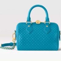 Louis Vuitton Women LV Speedy Bandouliere 20 Handbag Blue Calfskin Double Zip (9)