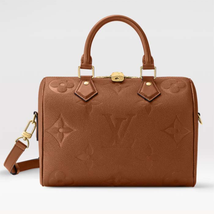 Louis Vuitton Women Speedy Bandoulière 25 Handbag Cognac Brown Embossed Grained Cowhide Leather