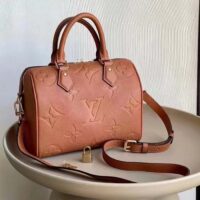 Louis Vuitton Women Speedy Bandoulière 25 Handbag Cognac Brown Embossed Grained Cowhide Leather (10)