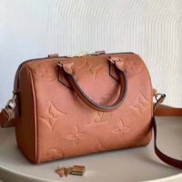 Louis Vuitton Women Speedy Bandoulière 25 Handbag Cognac Brown Embossed Grained Cowhide Leather (10)