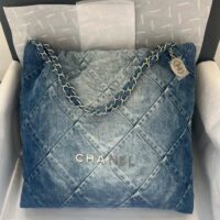 Chanel Women CC 22 Handbag Washed Denim Silver-Tone Metal Light Blue (1)