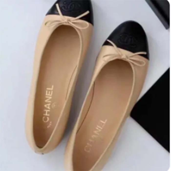 Chanel Women Ballerina Calfskin Leather Sandy Black Ballet Shoes (1)