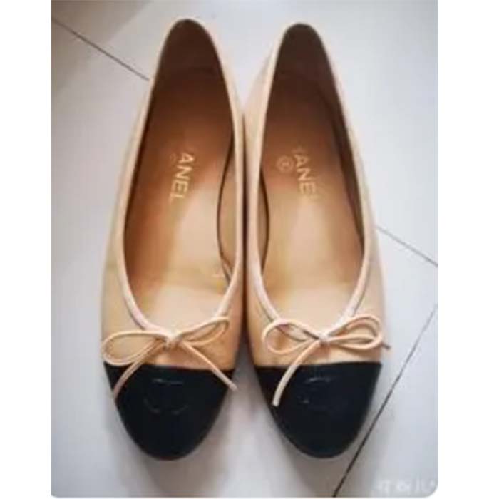 Chanel Women Ballerina Calfskin Leather Sandy Black Ballet Shoes (10)