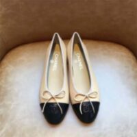 Chanel Women Ballerina Calfskin Leather Sandy Black Ballet Shoes (8)