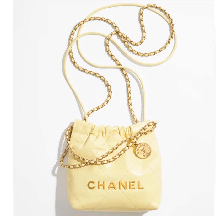 Chanel Women CC 22 Mini Handbag Shiny Calfskin Gold-Tone Metal Yellow