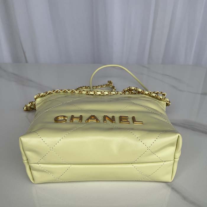 Chanel Women CC 22 Mini Handbag Shiny Calfskin Gold-Tone Metal Yellow (11)