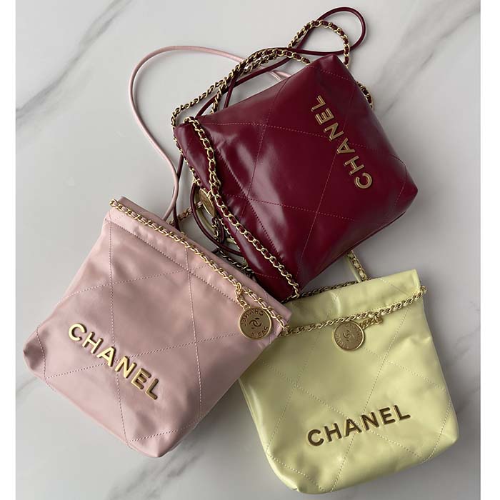 Chanel Women CC 22 Mini Handbag Shiny Calfskin Gold-Tone Metal Yellow (12)