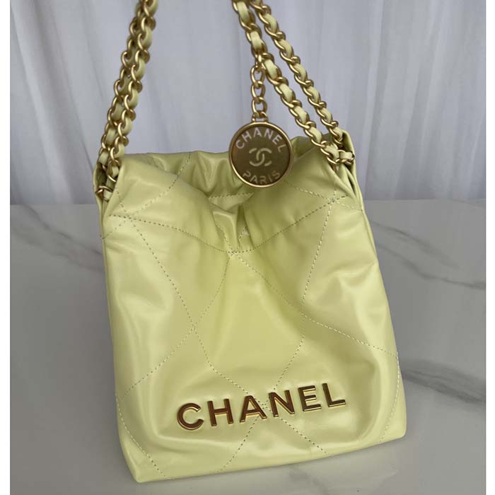 Chanel Women CC 22 Mini Handbag Shiny Calfskin Gold-Tone Metal Yellow (5)