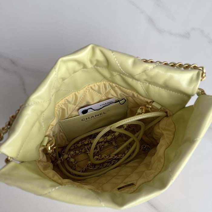 Chanel Women CC 22 Mini Handbag Shiny Calfskin Gold-Tone Metal Yellow (6)